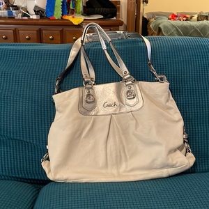 White coach purse with silver hardware